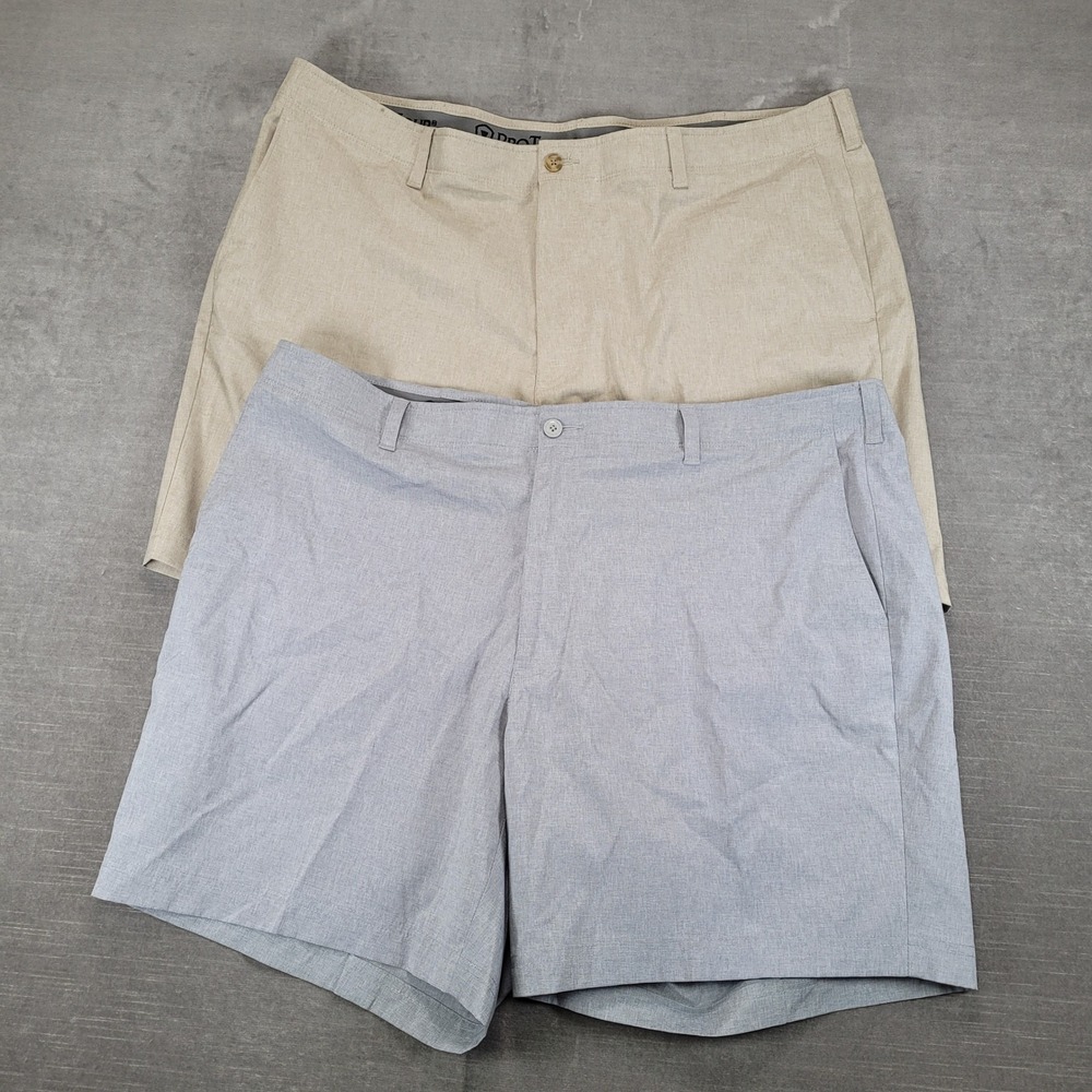 ProTour Mens Lot of 2 Golf Shorts Sz 42 Tan‎ Grey Performance Stretch Flat Front